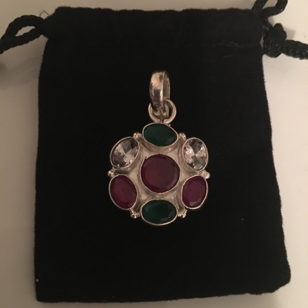 Gorgeous Ruby,Emrald,White Topaz Sterling Pendant